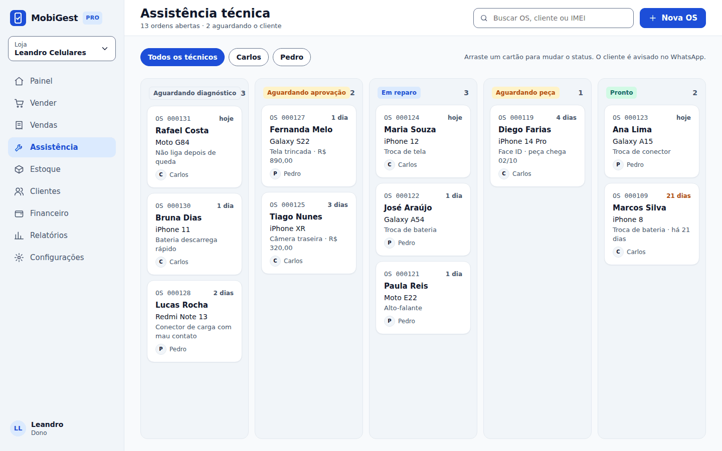 Tela: Assistência técnica